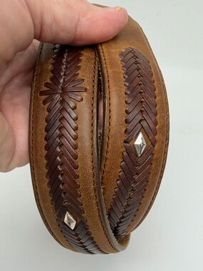 Brighton Onyx Brown Western Woven Leather Belt Sz 36